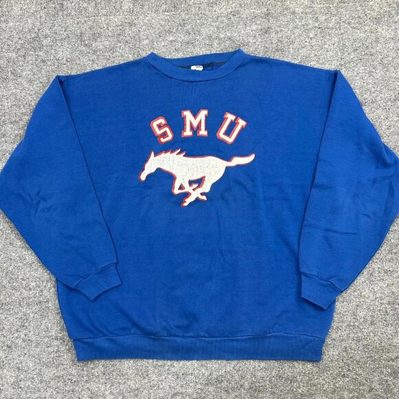Russell Athletic Other - Vintage 70s SMU Mustangs Russell Athletic Sweatshirt Men's Large Blue Pullover